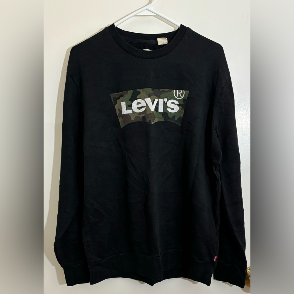 Levis Mens Black Camo Pullover Crew Neck Sweater - Size Medium